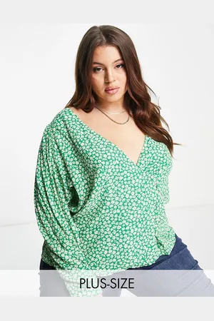 MANGO Blusa con cuello de pico y estampado de Curve