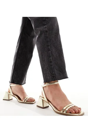 ASOS Sandalias doradas de tacón medio de bloque Honeydew de Wide Fit