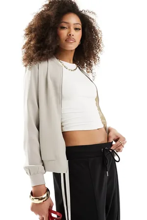 VERO MODA Chaqueta bomber color ligera con cremallera delantera de -Beis neutro