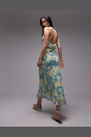 Topshop Vestido lencero midi verde estampado de tirantes de tejido Georgette de