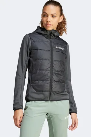 adidas Chaqueta negra aislante con capucha y diseño híbrido Terrex Multi de adidas