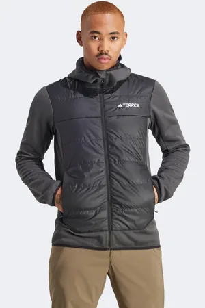 adidas Chaqueta negra aislante con capucha y diseño híbrido Terrex Multi de adidas