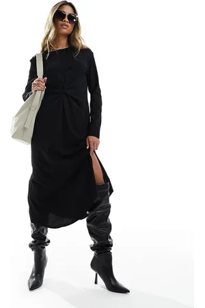 River Island Vestido midi de manga larga con parte delantera retorcida de punto de