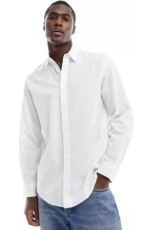 SELECTED Camisa blanca de manga larga de mezcla de lino de
