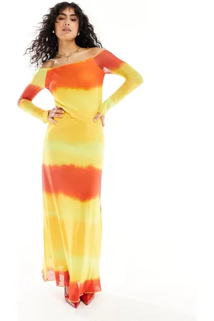 VERO MODA Vestido con diseño a rayas degradadas efecto puesta de sol y escote Bardot de malla de -Multicolor