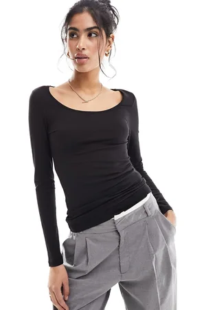 VERO MODA Top de manga larga con cuello ancho redondeado de