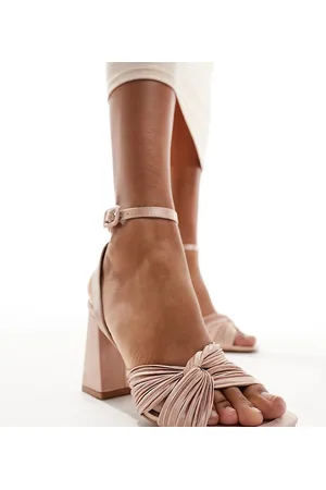 Be Mine Sandalias de novia color champán de tacón grueso con diseño plisado Snuggle de -Rosa