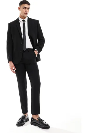 ASOS Pantalones de traje negros de corte slim de sarga de mezcla de lana de