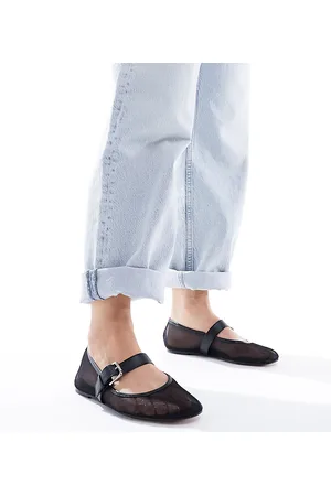 ASOS Bailarinas negras estilo merceditas de malla Lou de Wide Fit-Negro