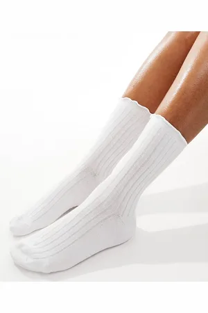 VERO MODA Calcetines blancos con volante de canalé de