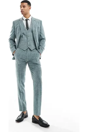 ASOS Pantalones de traje verdes de corte slim con patrón de hilos cruzados de Wedding
