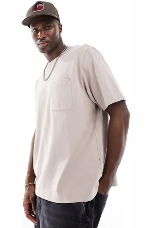 Abercrombie & Fitch Camiseta marrón grisáceo con bolsillo de tejido grueso premium de