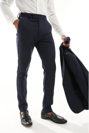 ASOS Pantalones de traje de corte pitillo con diseño de espiguilla ancho de mezcla de lana de