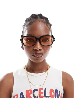 ASOS Gafas negras cuadradas de tamaño medio con lentes naranjas de