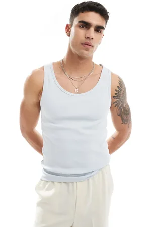 ASOS Camiseta gris ajustada sin mangas de canalé de