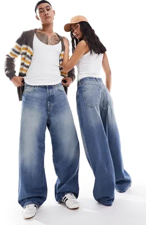 Weekday Vaqueros azul apagado unisex de pernera ancha suelta Astro de