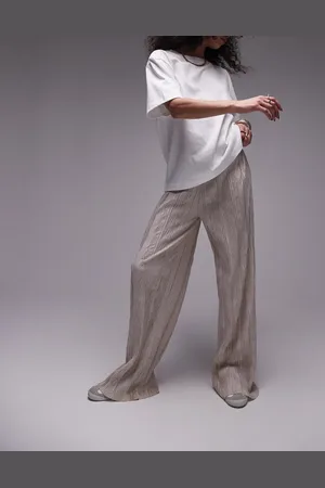 Topshop Pantalones color de pernera ancha plisados y texturizados de -Beis neutro