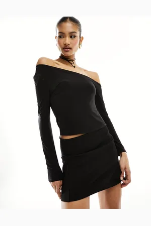 Fashionkilla Top ceñido con escote Bardot y lazada en el cuello de