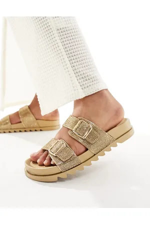 Glamorous Sandalias doradas con doble tira de pedrería de