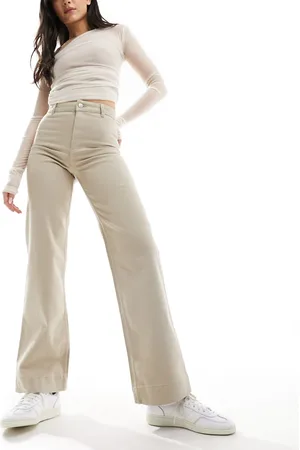 Monki Pantalones de pernera ancha de algodón elástico de - neutro