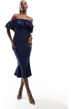 True Violet Vestido midi con volantes de