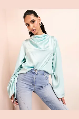 ASOS Top con mangas drapeadas desmesuradas de satén de -Multicolor