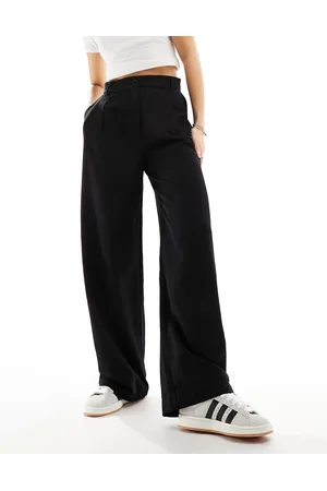 Monki Pantalones de sastre negros de talle alto y pernera ancha de
