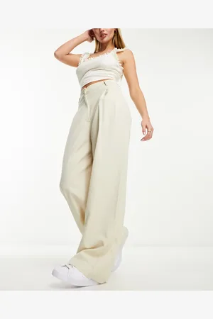 Monki Pantalones de sastre beis de talle alto y pernera ancha de -Beis neutro
