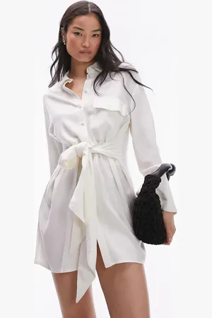 Topshop Vestido camisero corto estilo kimono de lino de
