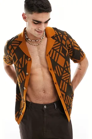 ASOS Camisa con diseño azteca y cuello de solapas de canalé de