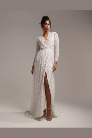 ASOS Vestido de boda cruzado de manga larga con lentejuelas Alexa de