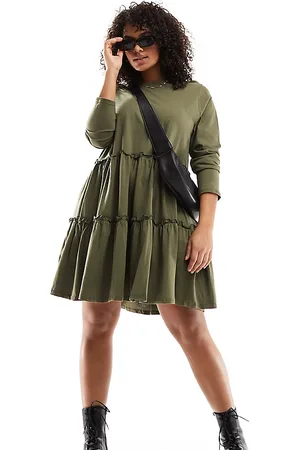 River Island Vestido escalonado de corte amplio y manga larga de -Verde