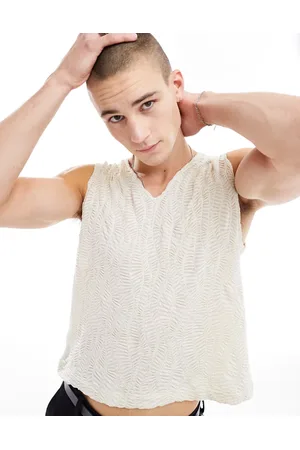 ASOS Camiseta blanca sin mangas con muesca en el cuello y acabado texturizado de