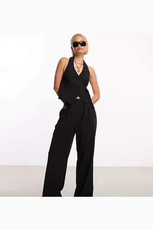 COLLUSION Pantalones de sastre negros de pernera ancha con cinturilla elástica de (parte de un conjunto)