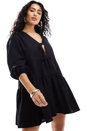 Esmée Vestido playero corto escalonado con lazada delantera de