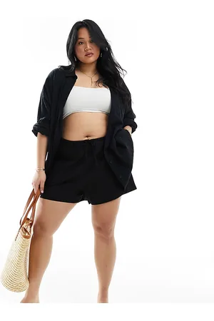 ASOS Pantalones cortos negros sin cierres de mezcla de lino de Curve