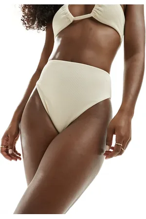 ASOS Braguitas de bikini color de talle y pernera altos de canalé Emily de -Blanco