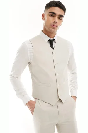 ASOS Chaleco de traje color muy entallado de lino de -Beis neutro