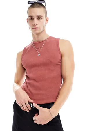 ASOS Camiseta roja ajustada sin mangas con lavado desgastado de -Rojo