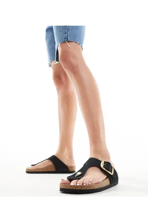 Birkenstock Sandalias negras de nobuk con hebilla grande Gizeh de
