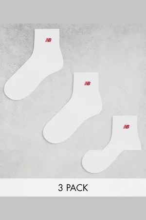 New Balance Pack de 3 pares de calcetines blancos de caña media con logo rojo de