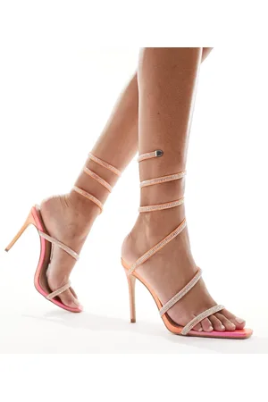 Simmi London Sandalias naranjas de tacón con estampado degradado y diseño de tiras en espiral Peony de SIMMI London