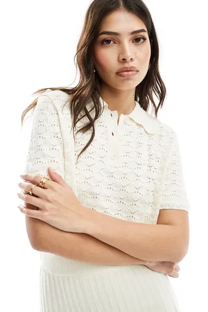 ASOS Polo color de punto calado de -Blanco