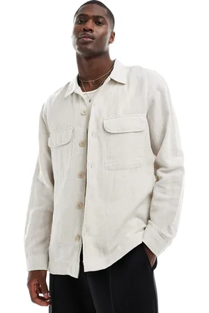 SELECTED Camisa beis de mezcla de lino de -Beis neutro