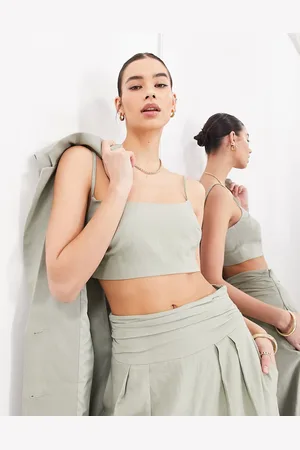 ASOS Top corto verde negruzco de tirantes con escote cuadrado de (parte de un conjunto)-Gris