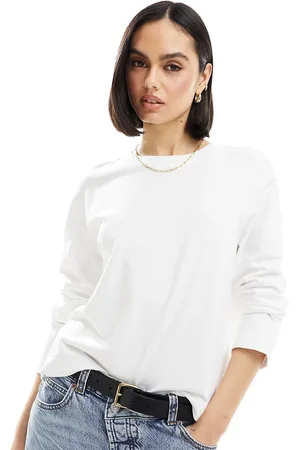SELECTED Camiseta blanca de corte cuadrado y manga larga de Femme
