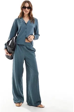 JDY Pantalones gris oscuro de pernera ancha de sirsaca de (parte de un conjunto)