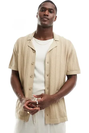JACK & JONES Camisa beis con cuello de solapas de punto de -Beis neutro