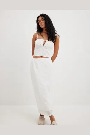 NA-KD Falda midi blanca con bordado inglés de