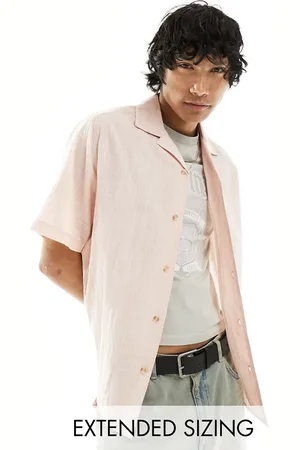 ASOS Camisa rosa pálido holgada de manga corta con cuello de solapas de tejido efecto lino de